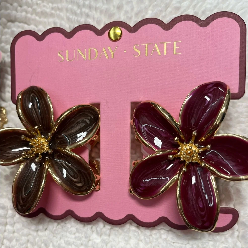 NWT โ๏ธ๐บโ๏ธ Sunday State gorgeous Hair Claw Enamel Clips set of 2 - Picture 4 of 9